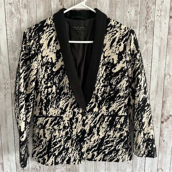 rag & bone Jackets & Blazers - rag & bone Harper Tuxedo Black Cream Blazer Marble Cocktail Dressy Abstract 4